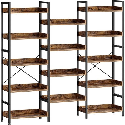 Triple Tier Book Shelf Large Wooden Bookcase with Open Display Shelves Modern Rustic Shelving Unit for Bedroom Home Office