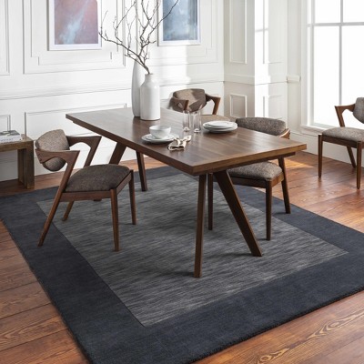 Hauteloom Bordered Solid Black Charcoal Wool Rug