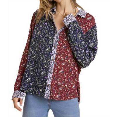 Women's Mixed Floral Roll Tab Shirt - umgee