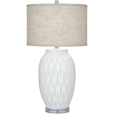 360 Lighting Selena Modern Table Lamp 26 1/8" Tall White Glaze Ceramic Oatmeal Fabric Drum Shade for Bedroom Living Room Bedside Nightstand Office