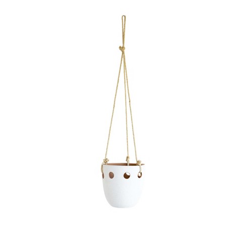 Round Cutout Hanging Planter White Terracotta & Jute by Foreside Home & Garden - image 1 of 4