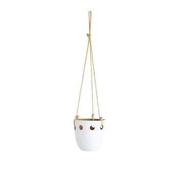 Round Cutout Hanging Planter White Terracotta & Jute by Foreside Home & Garden
