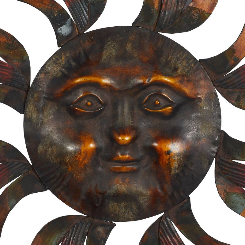 Metal Sunburst Indoor Outdoor Round Wall Decor with Distressed Copper Like Finish Brown - Olivia &#38; May, 6 of 29