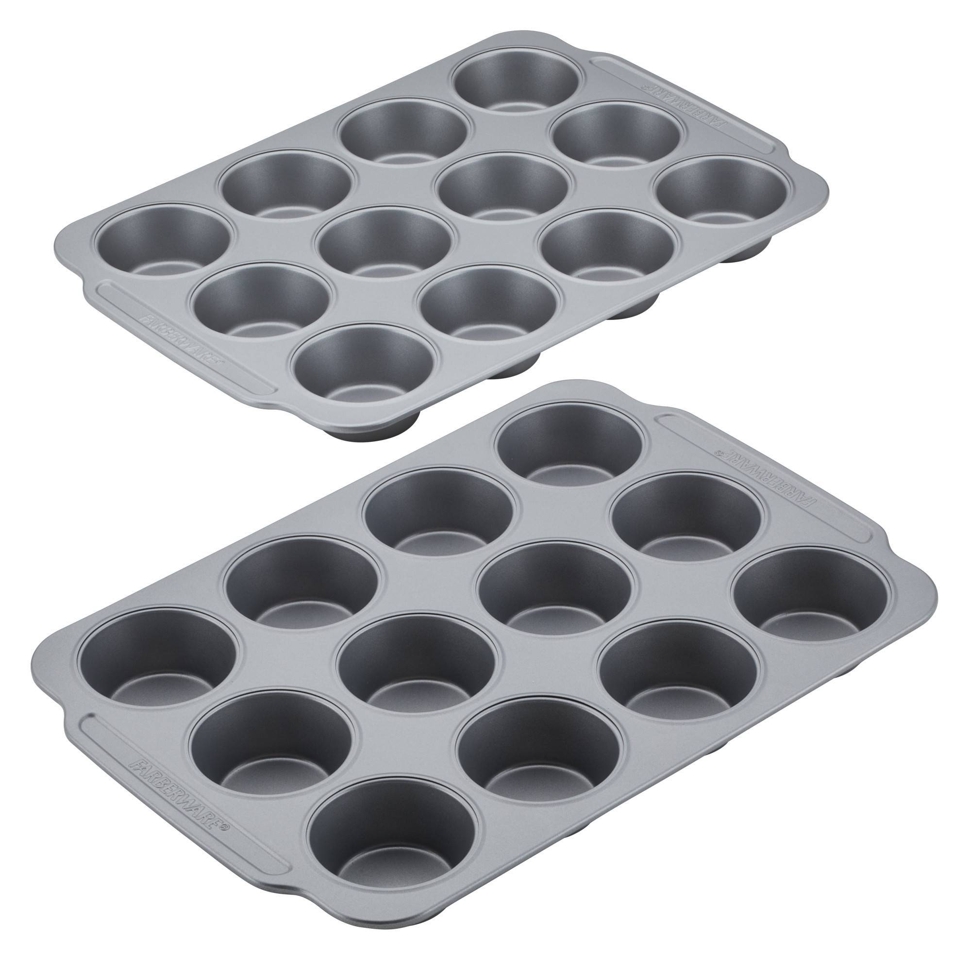 Farberware 2pc Nonstick Bakeware Double Batch Muffin and Cupcake Pan Set Gray