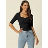 Seta T Women's Half Sleeve Square Neck Slim Fit Solid Ribbed Knit Sweaters - 2 of 4