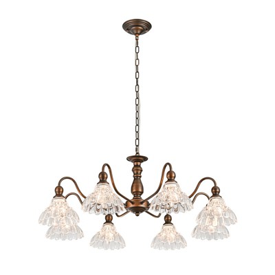 LLHZSY 36 3/5" Wide Vintage Ceiling Chandelier With Small Wrinkled Chrysanthemum Glass, 8-Light Fixture Adjustable Height-Bronze