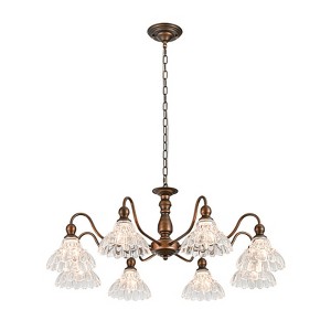 LLHZSY 36 3/5" Wide Vintage Ceiling Chandelier With Small Wrinkled Chrysanthemum Glass, 8-Light Fixture Adjustable Height-Bronze - 1 of 4