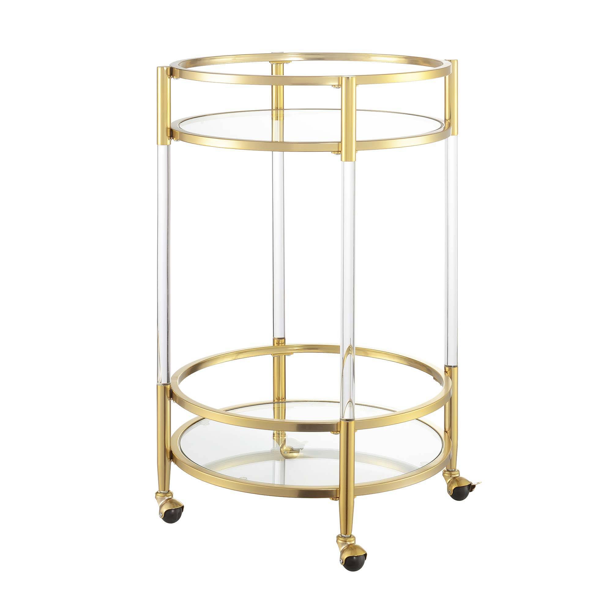 Breighton Home Royal Crest 2 Tier Acrylic Round Glass Bar Cart in Glass/Gold