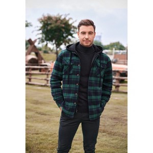 COOFANDY Men's Flannel Shirt Jacket Warm Quilted Lined Hooded Long ...