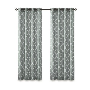 DSVIMOY Curtain Panels, Fretwork Print Grommet Top Window Curtain Panel for Living Room, Bedroom, Seafoam&White, 84"*50"*0.13" - 1 of 4