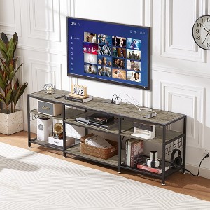 VECELO TV Stand with Power Outlets, Industrial Entertainment Center with 3-Tier Open Storage Shelves, 63 Inch - 1 of 4