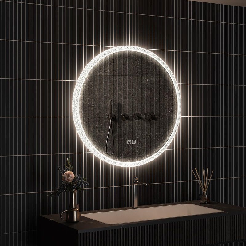 HOMLUX 24 in. W x 24 in. H Round Acrylic Framed LED Light with Dimmable and Anti-Fog Wall Mounted Bathroom Vanity Mirror, 1 of 8