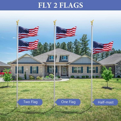 20 Ft Silver Aluminum Flag Pole Kit with Golden Eagle Topper