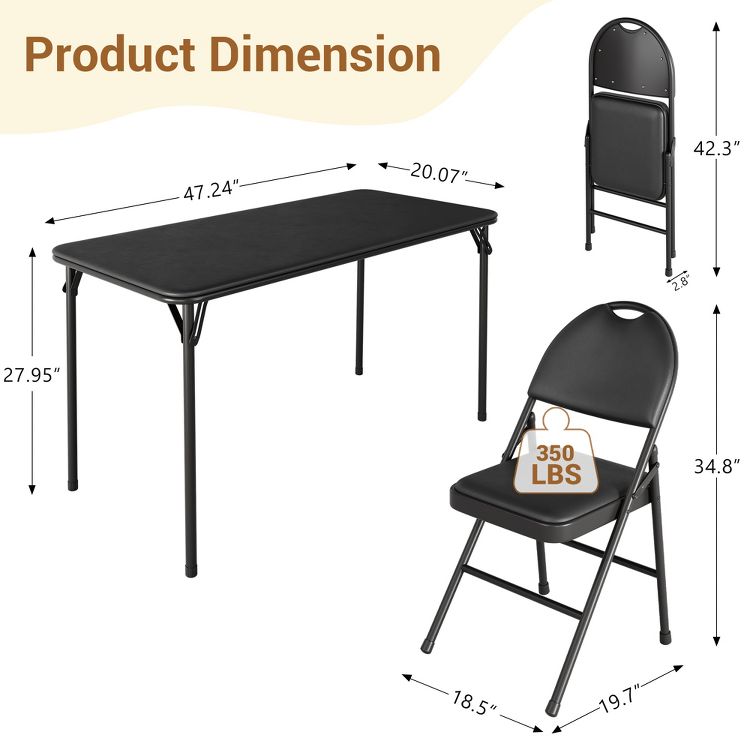 Folding Table and Chairs Set of 5, Foldable Card Table Padded Tabletop ...