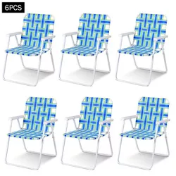 Costway 6pcs Folding Beach Chair Camping Lawn Webbing Chair Lightweight 1 Position Blue