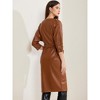 Allegra K Women's Faux Leather 3/4 Sleeve Button Down V Neck Party Club Midi Dresses - 4 of 4