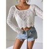 Women's Crochet Cover-Up Knitted Crop Top Summer Sweater Long Sleeve - 4 of 4
