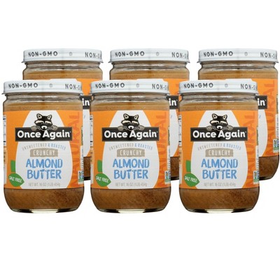 Once Again Natural Unsweetened & Roasted Crunchy Almond Butter Salt Free - Case of 6/16 oz