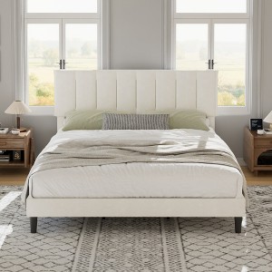 VECELO Upholstered Bed Frame with Adjustable Headboard, Heavy-Duty Platform Bed with Strong Wood Slat Support, No Box Spring Needed - 1 of 4