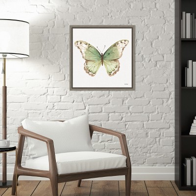 Colorful Breeze XII Butterfly Green and Brown Canvas Art with Greywash Frame