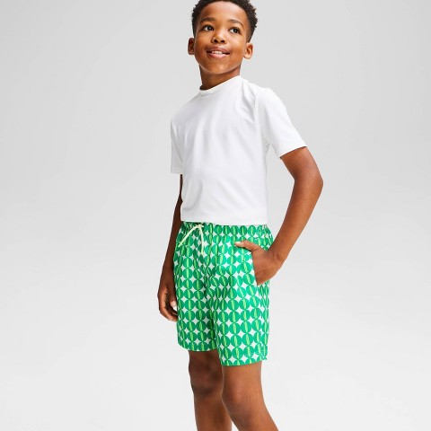 Cat & Jack Boys' Surfboard Geo Print Swim Trunks - Cat & Jack™ Tempting Teal/Showy Green L