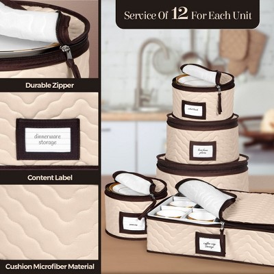 Flax and Brown Quilted Microfiber 5-Piece China Storage Set