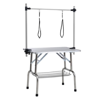 VisioGear 42" Folding Dog Pet Grooming Table with Adjustable Arm and Clamps, Pet Dog Cat Grooming Table, Silver & Gray, 42"*23.6"*65.5"