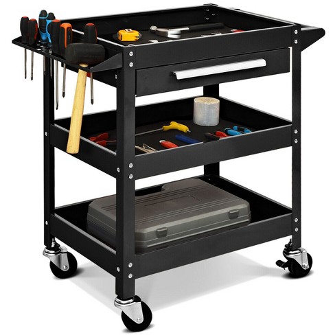 Costway 3-tier Metal Utility Cart 400 Lbs Storage Service Trolley Tool  Storage Black : Target