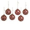 Kurt Adler 80mm Silver with Gold and Red Plaid Glass Ball Ornaments, 6-Piece Set - 2 of 4