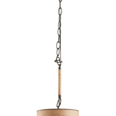 14.3" Black Natural Rope and Metal Mesh Pendant Light