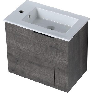 22'' Wall-Mounted Bathroom Vanity with Ceramic Sink and Modern Storage Cabinet - Grey - 1 of 4