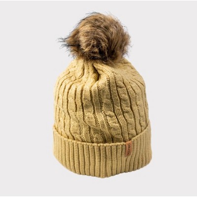 Perfectly Satined Tan Satin Lined Beanie With Pom