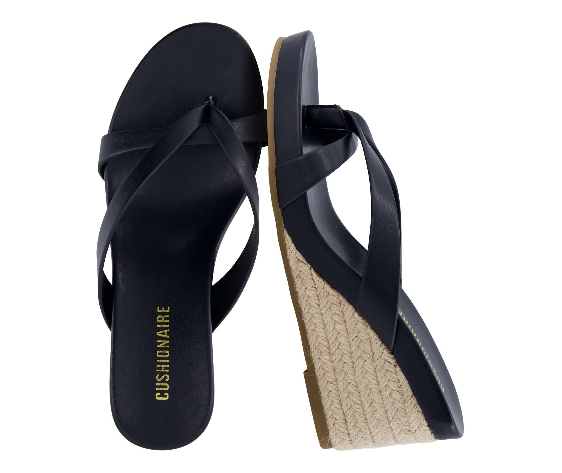 CUSHIONAIRE Ferry Espadrille Wedge Sandals for Women, Thong Platform Flip Flops with Cross Strap and Slip-On Design