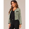 INSPIRE CHIC Women's Elegant Contrast Piping Round Neck Button Front Long Sleeve Tweed Blazer - 4 of 4