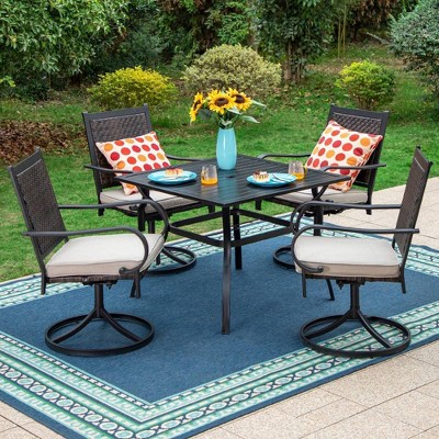 5pc Patio Dining Set With 360 Swivel Chairs With Cushions And Square ...