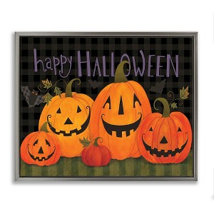 Stupell Industries Halloween Smiling Jack-o-Lanterns Black Floater Framed Canvas Wall Art - 1 of 4