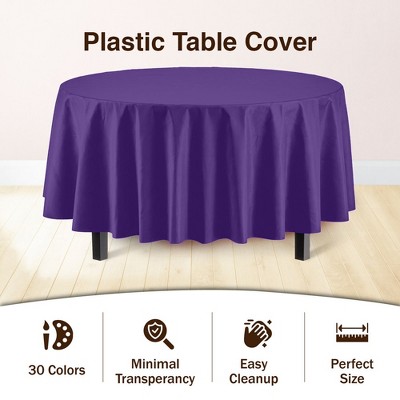 Premium Purple Round Plastic Tablecloth, 84 Inch, 6-Pack
