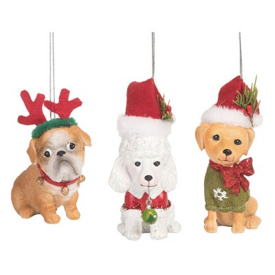 Transpac Resin Dog w/Hat Ornament Set of 3 Christmas Home Decorations