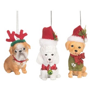 Transpac Resin Dog w/Hat Ornament Set of 3 Christmas Home Decorations - 1 of 1