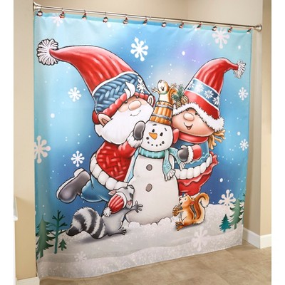 Lakeside Christmas Shower Curtain - Holiday Bathroom Gnome Decor - Petunia & Gnorme