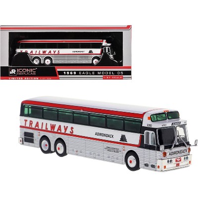 1969 Eagle Model 05 Coach Bus "Adirondack Trailways" White and Red Limited Edition 1/87 (HO) Diecast Model by Iconic Replicas
