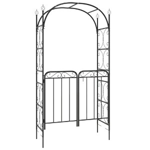 vidaXL Steel Garden Arch with Gate - Black Powder-Coated Outdoor Garden Arbor, 42.5"x17.7"x92.5", for Climbing Plants & Decorative Entryways - 1 of 4