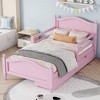 Twin/Full Size Wooden Bed Frame, Platform Bed Frame with 2 Storage Drawers and Guardrail, Wood Slats Support, No Box Spring Needed Wh - 2 of 4