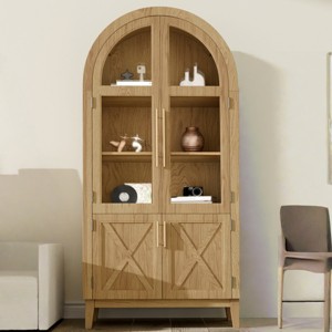 FONTOI Arched Shaped Storage Cabinet, Decorative 5-Tier Arched Bookcase with Glass Doors, Brown, 74.3"*36"*17.5" - 1 of 4
