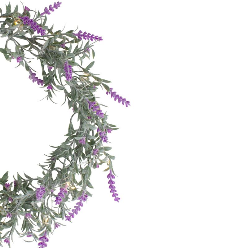 Northlight Pre-Lit Battery Operated Lavender Spring Wreath- 16" - White LED Lights, 4 of 5