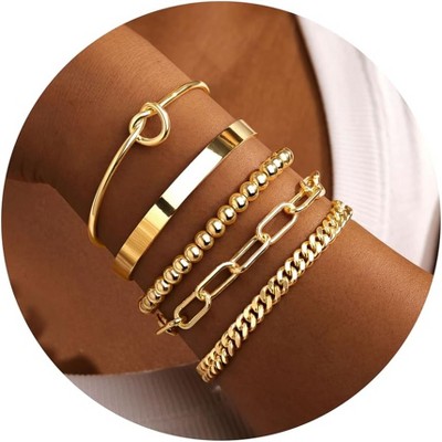 Gold Bracelets for Women Non Tarnish, 14K Gold Plated Chunky Cuff Bracelet Gold Bangles Bracelet for Women Trendy