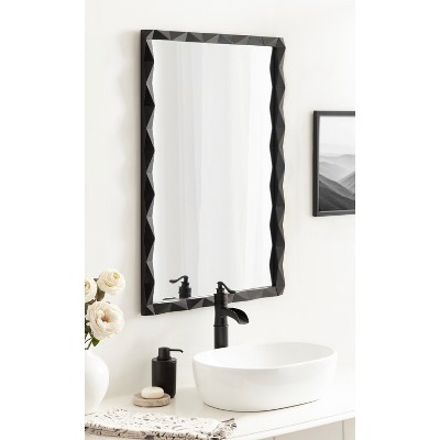Endicott Black Geometric Faceted Wood Framed Vanity Mirror 24" x 36"
