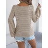 Women's Crochet Hollow Out Drop Shoulder Scoop Neck Long Sleeve Sweater Top - 4 of 4