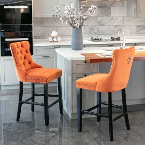 CAVINAS Mid-Century Barstools with Button Tufted and Chrome Nailhead Trim, Velvet Upholstered Dining Chair, Leisure Bar Chairs, Bar Stools, Set of 2 - 1 of 4