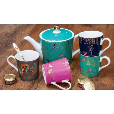 Green Fine China Teapot with Gold Bird Motifs